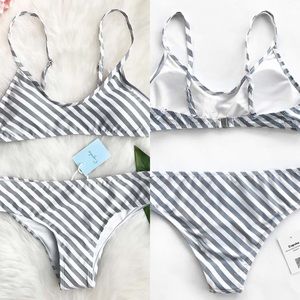 Grey Striped Bikini